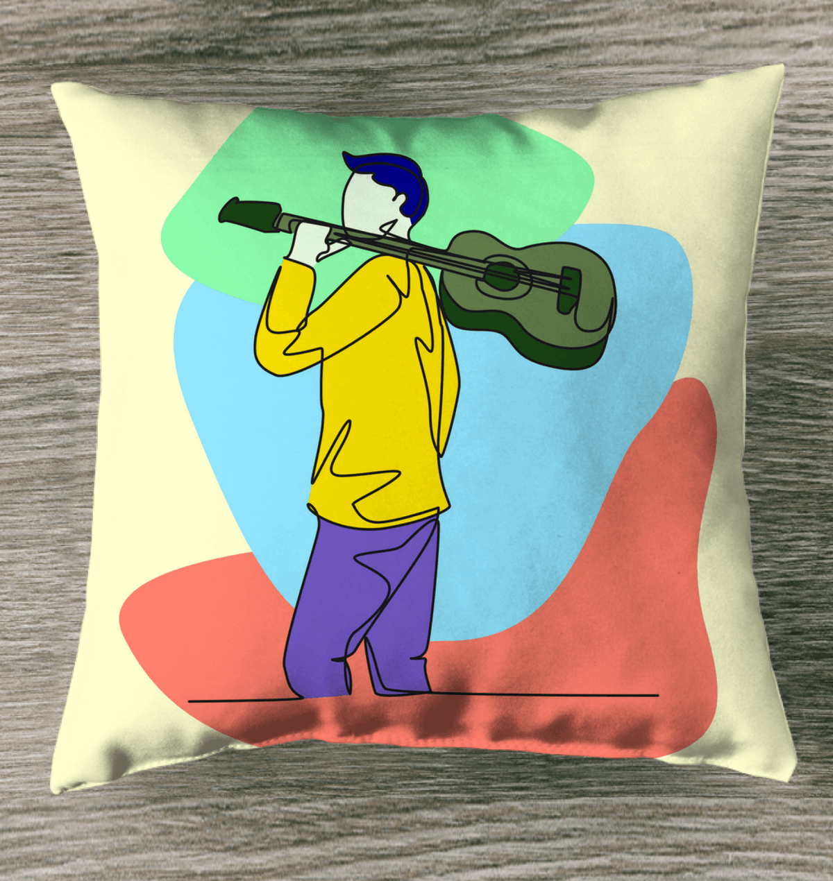 A Man With A Guitar At Half Speed Indoor Pillow - Beyond T-shirts