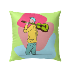 A Man With A Guitar At Half Speed Outdoor Pillow - Beyond T-shirts