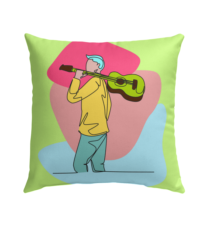 A Man With A Guitar At Half Speed Outdoor Pillow - Beyond T-shirts