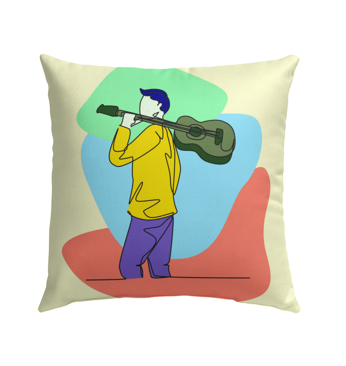 A Man With A Guitar At Half Speed Outdoor Pillow - Beyond T-shirts