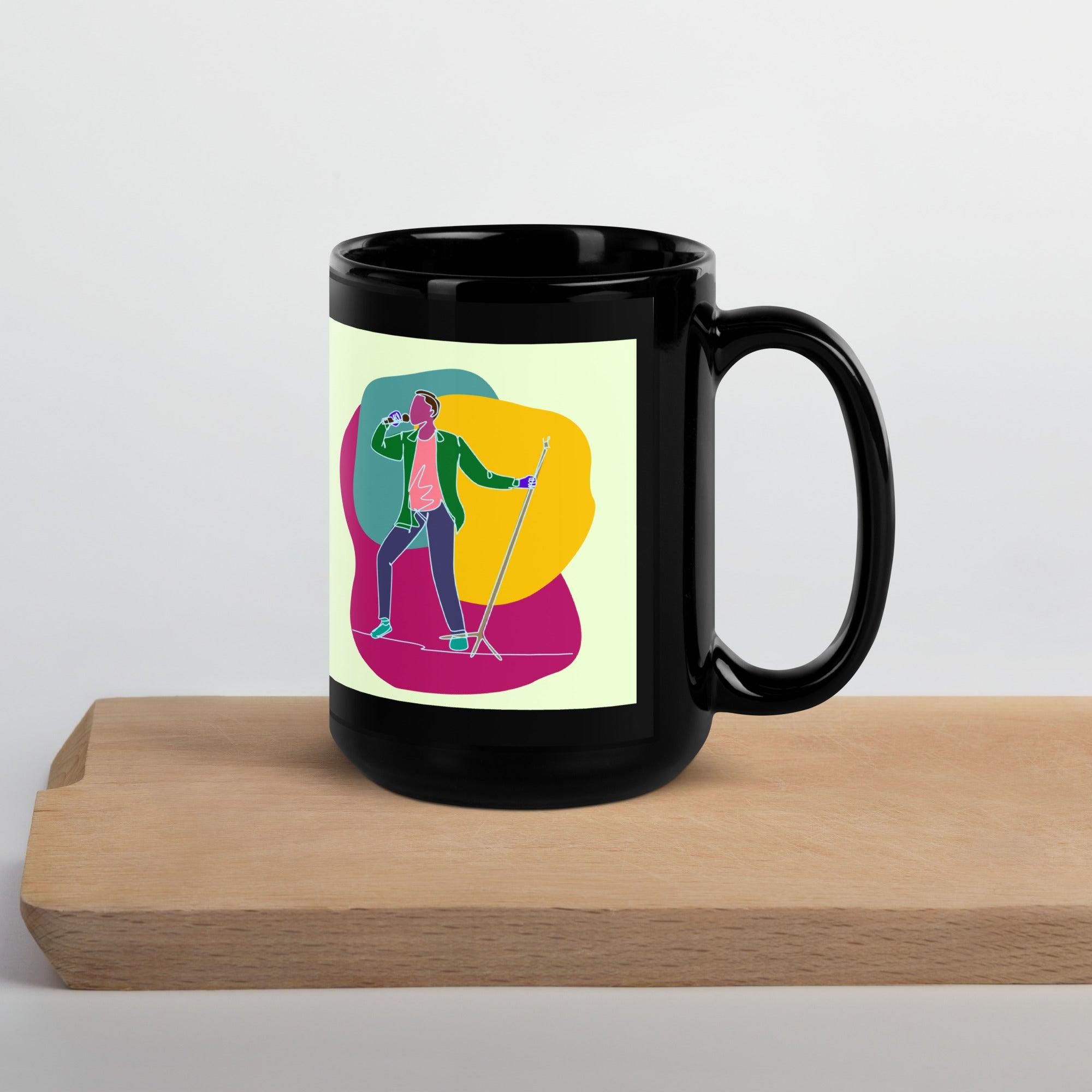 A Singer With A Microphone Stand Black Glossy Mug - Beyond T-shirts