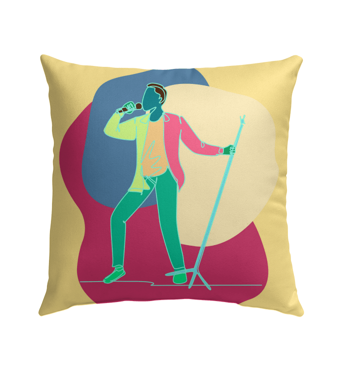 A singer with a microphone stand Outdoor Pillow - Beyond T-shirts