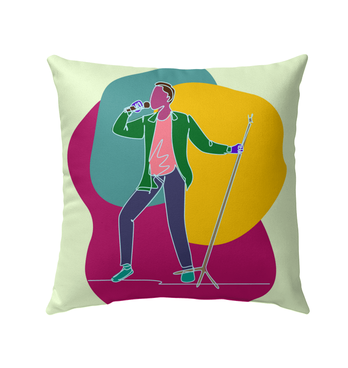 A singer with a microphone stand Outdoor Pillow - Beyond T-shirts