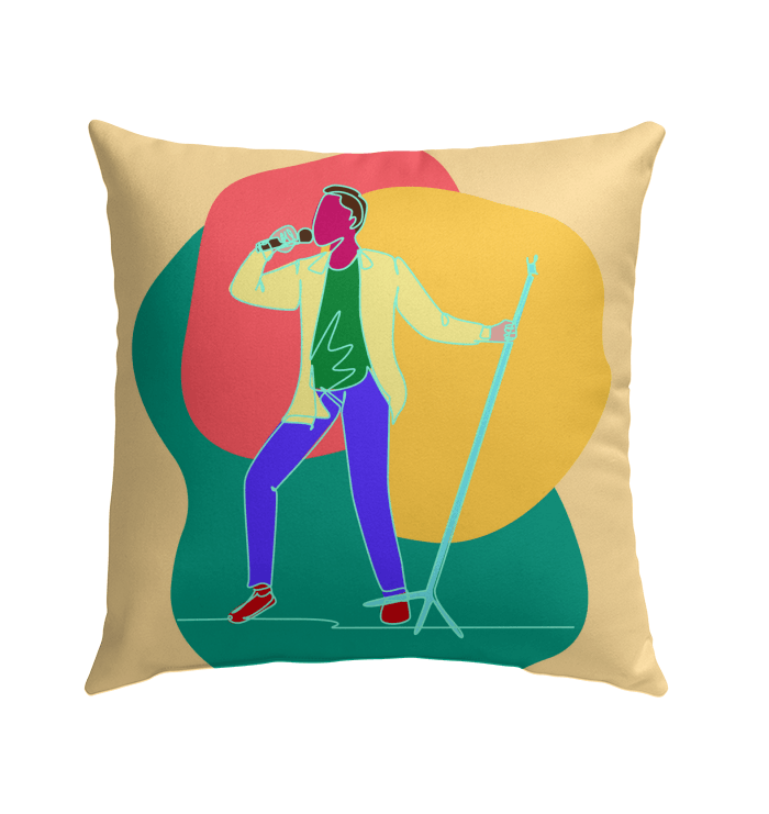 A Singer With A Microphone Stand Outdoor Pillow - Beyond T-shirts