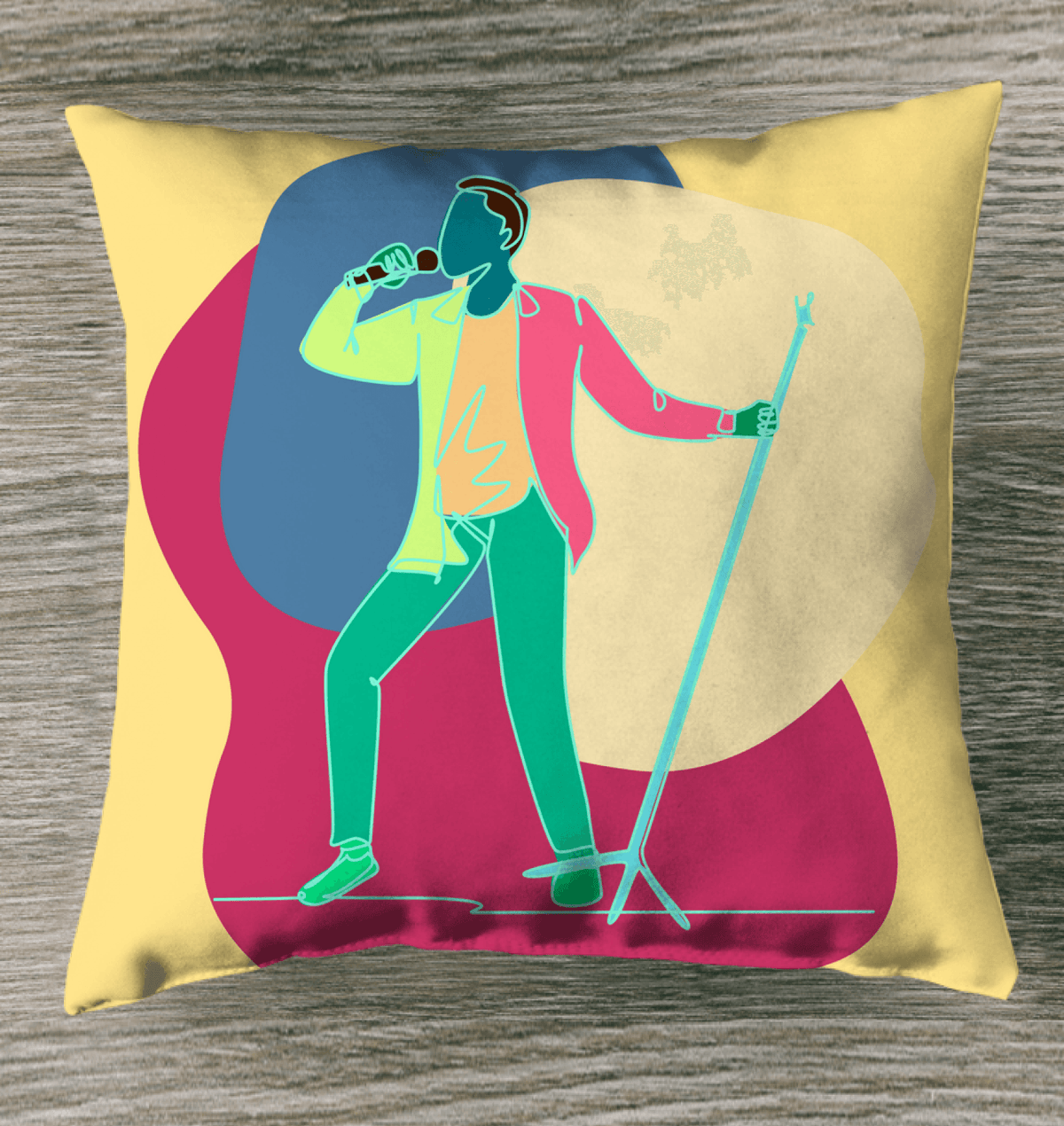 A singer with a microphone stand Outdoor Pillow - Beyond T-shirts