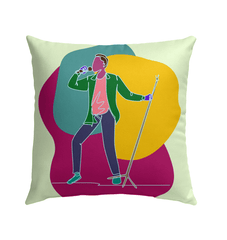 A singer with a microphone stand Outdoor Pillow - Beyond T-shirts