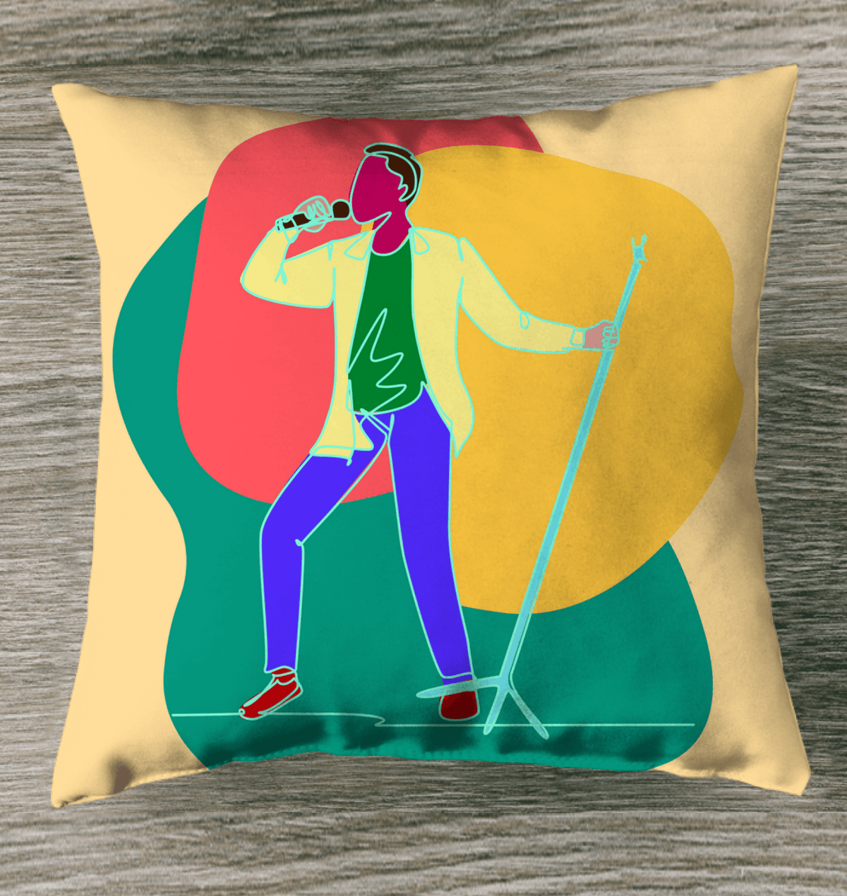 A Singer With A Microphone Stand Outdoor Pillow - Beyond T-shirts