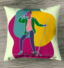 A singer with a microphone stand Outdoor Pillow - Beyond T-shirts