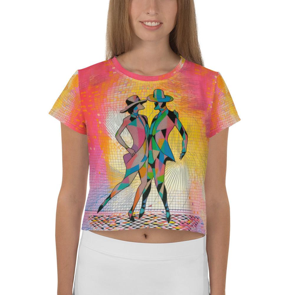 Aerial Balletic Attire Crop Tee with vibrant all-over print design.