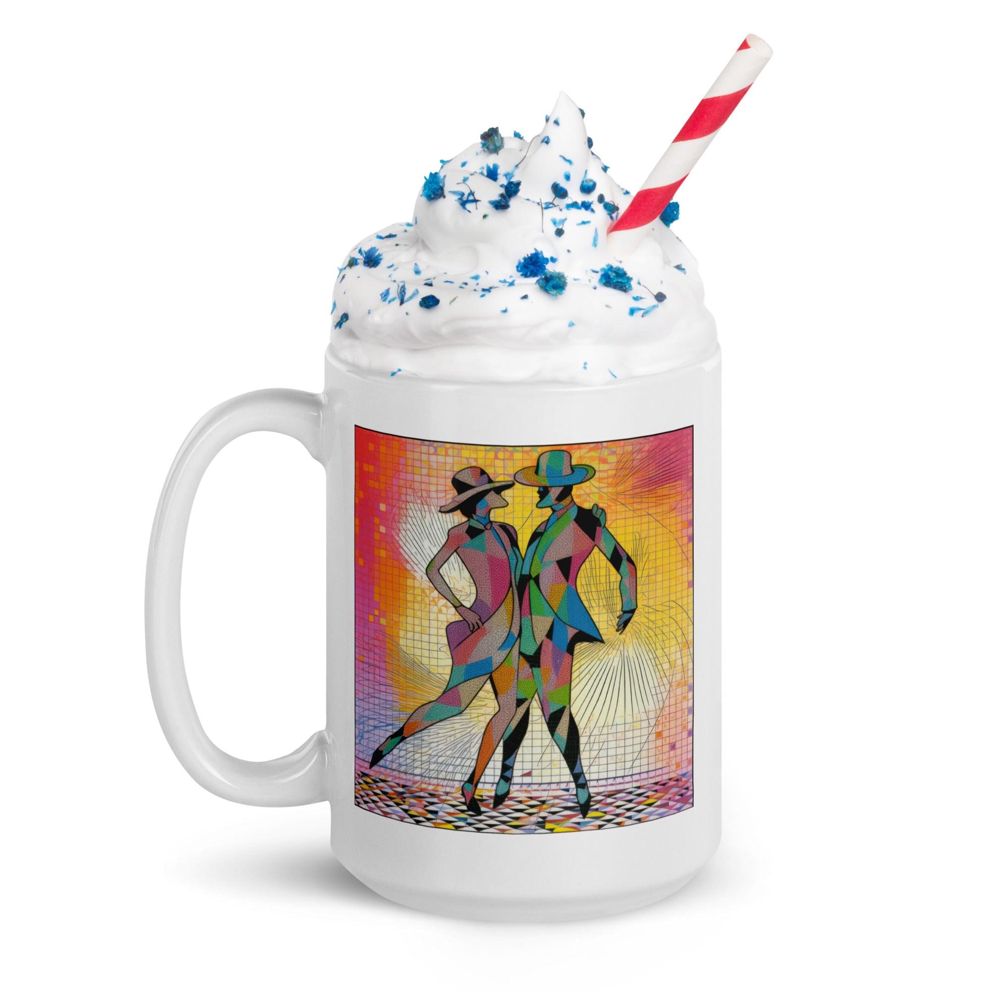 Durable ballet-themed glossy white mug for everyday use.