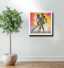 Elegant wrapped canvas featuring balletic attire in an aerial pose.