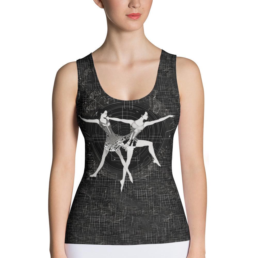 Aerial dancer wearing fashionable sublimation cut and sew tank top