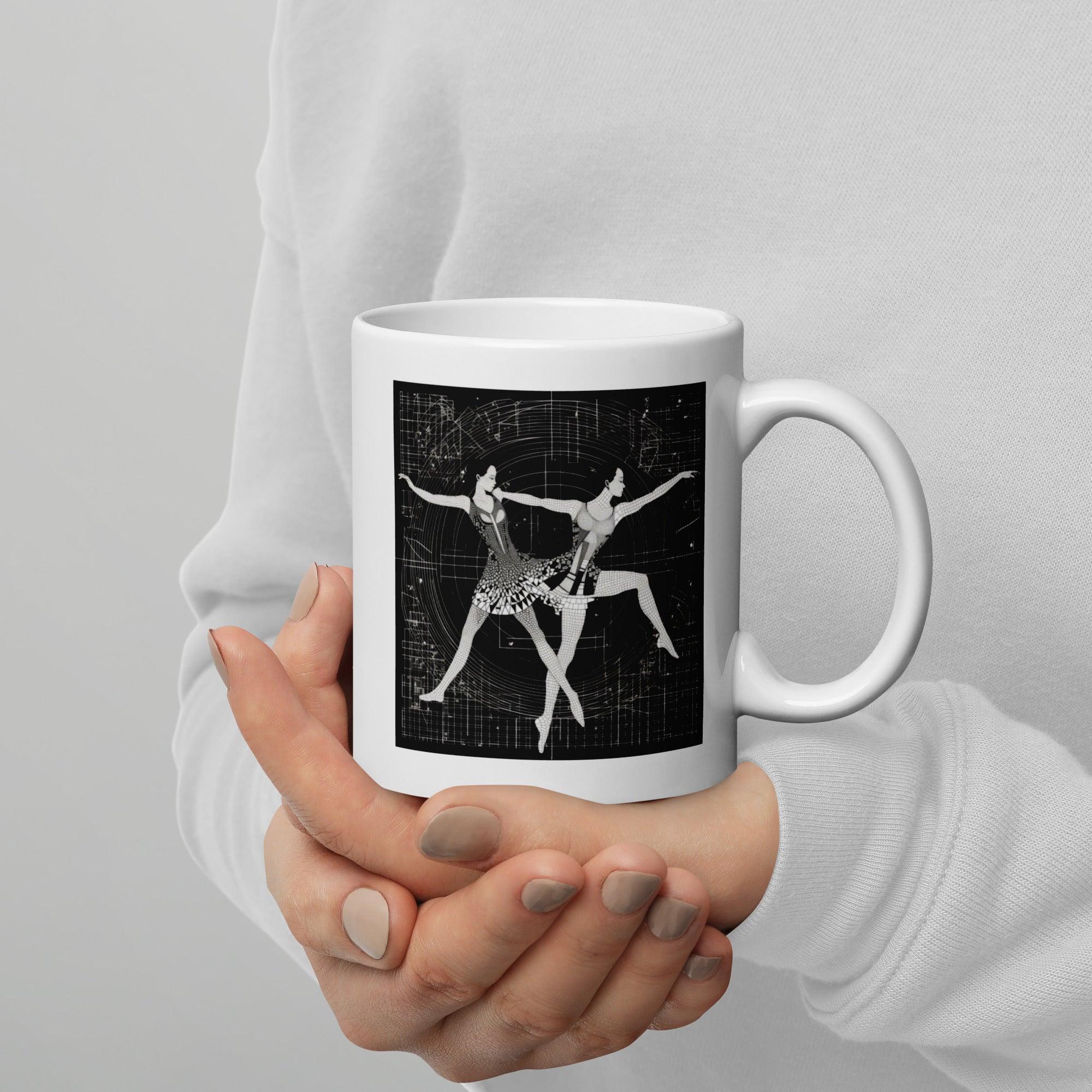 Aerial Dance Fashion white glossy mug on a coffee table.