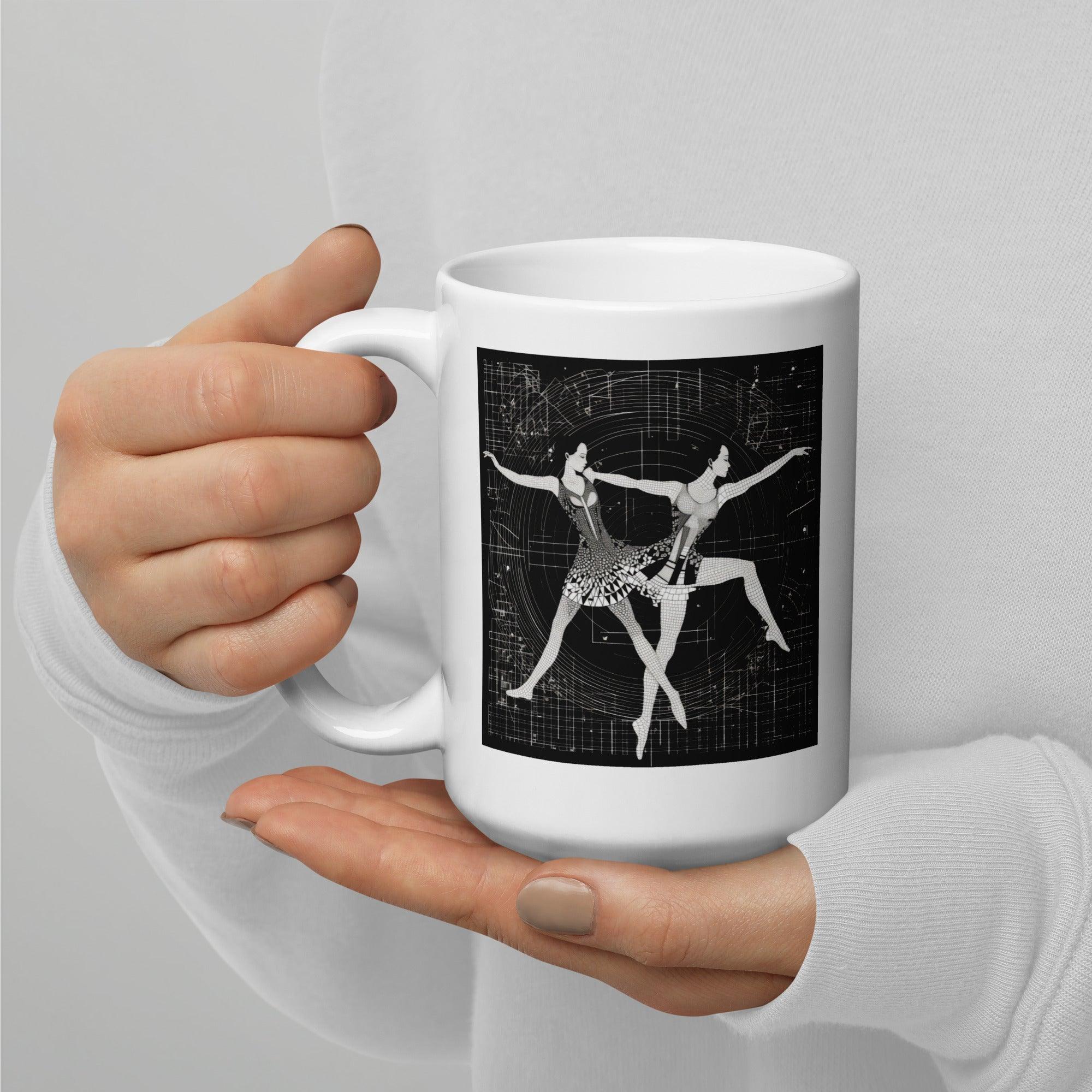 Close-up of Aerial Dance Fashion mug handle and glossy finish.