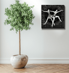 Abstract aerial performer in fashion pose on canvas for wall art enthusiasts.