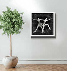 Dynamic aerial dance pose captured on canvas, ideal for contemporary decor.