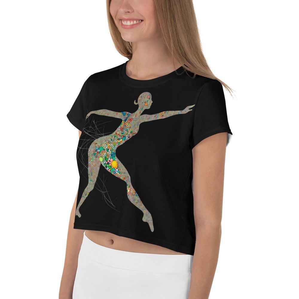 Fashion-forward all-over print crop tee inspired by balletic movements.