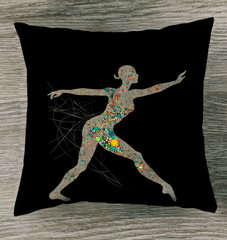 Airborne balletic style decorative indoor pillow on a cozy sofa.