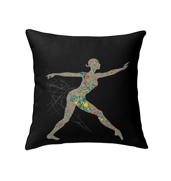 Elegant airborne balletic pattern pillow enhancing bedroom decor.