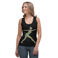 Airborne balletic style tank top with artistic sublimation design.