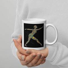 Airborne balletic style glossy white mug on a serene backdrop.