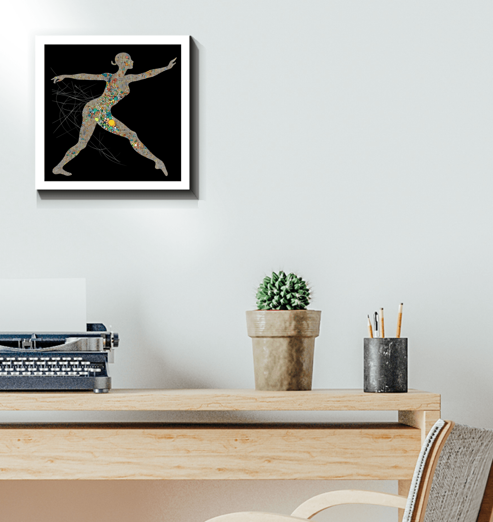 Modern balletic style art piece for contemporary home decor.