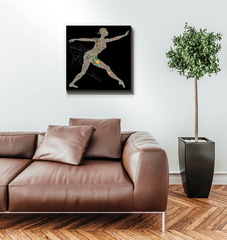 Intricate details of ballet dancer's movement on canvas art.