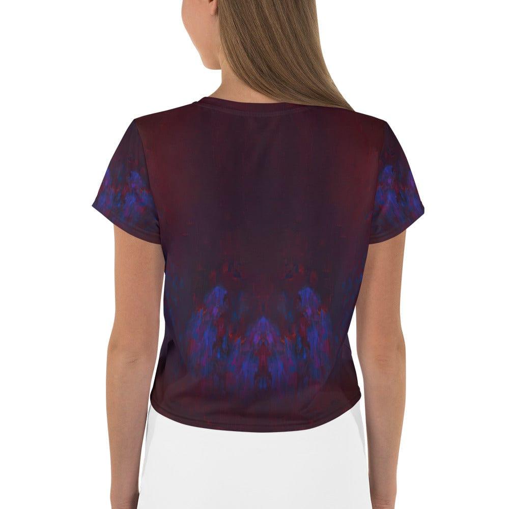 This alt tag highlights the unique print design of the crop tee, which can be crucial for shoppers interested in the pattern or graphic details.