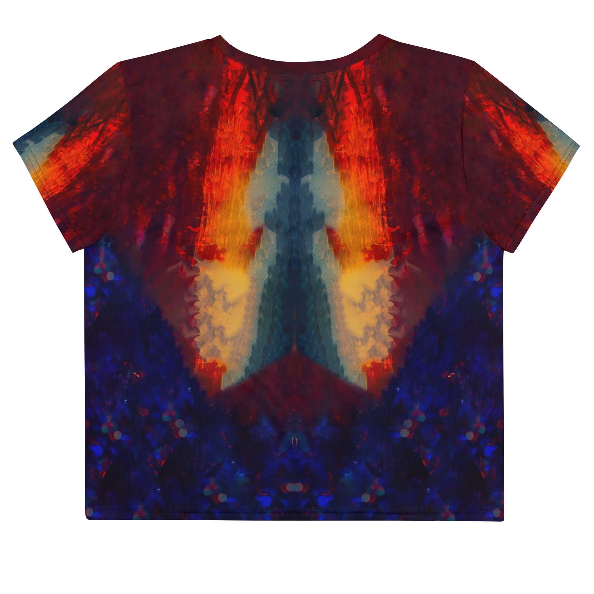 Back view of NS-979 all-over print crop tee showing fit