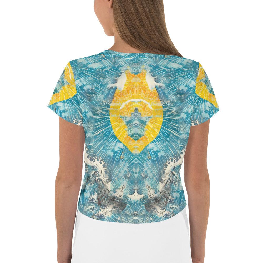 Bold and beautiful Surfing 1 40 All-Over Print Crop Tee, a statement piece for beach lovers.