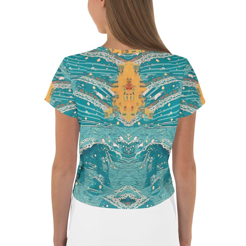 Sunset Surfer All-Over Print Crop T-Shirt Chase The Golden Hour - Beyond T-shirts