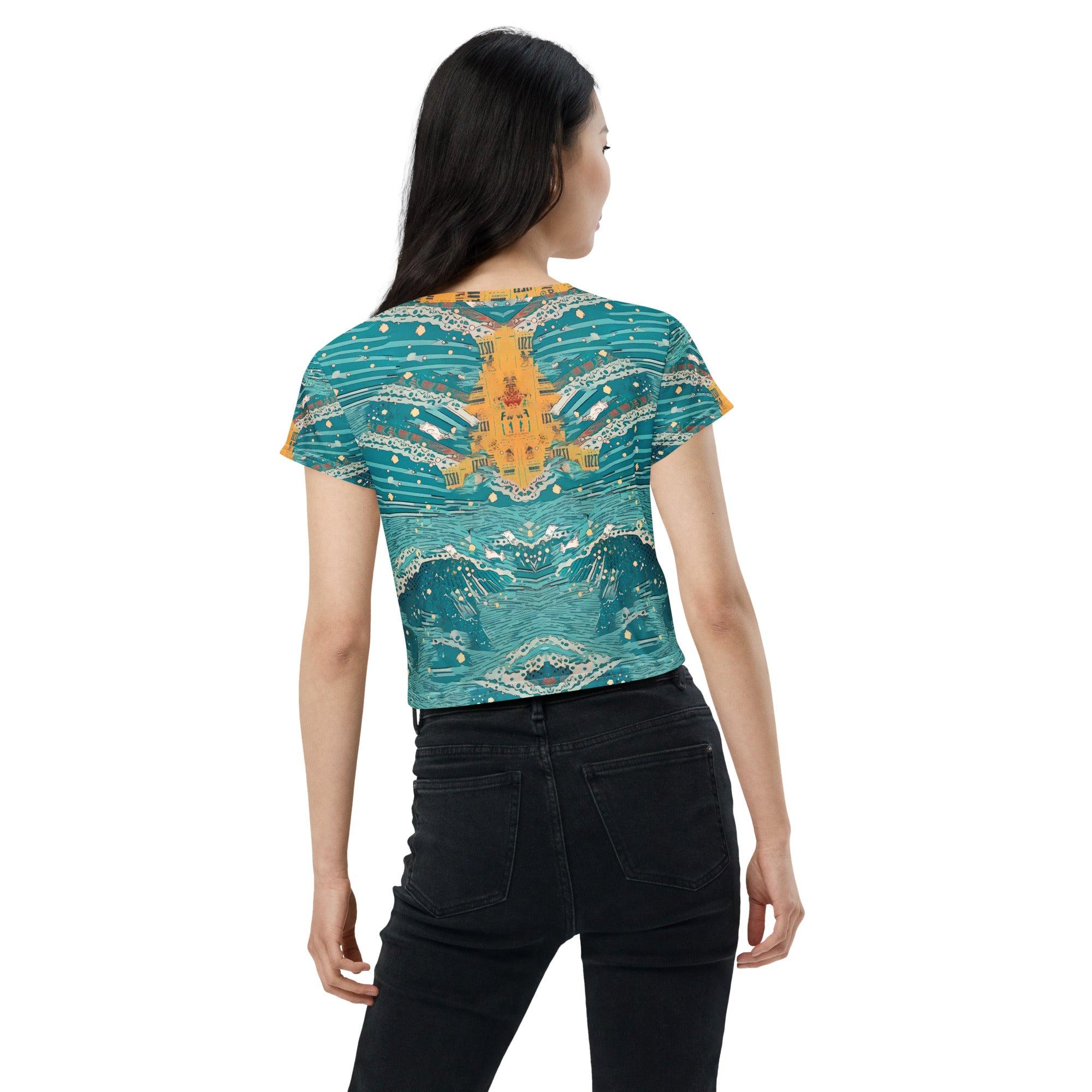 Sunset Surfer All-Over Print Crop T-Shirt Chase The Golden Hour - Beyond T-shirts