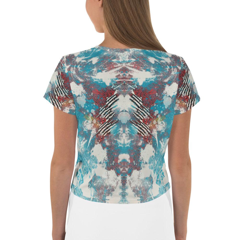 Seaside Serenity All-Over Print Crop T-Shirt Surfing Escapes - Beyond T-shirts