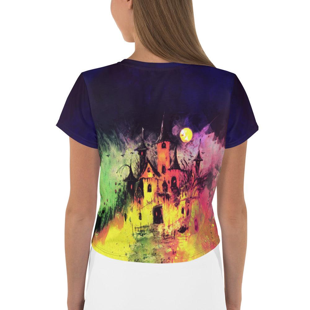 Halloween Haunted House Crop T-Shirt - Beyond T-shirts