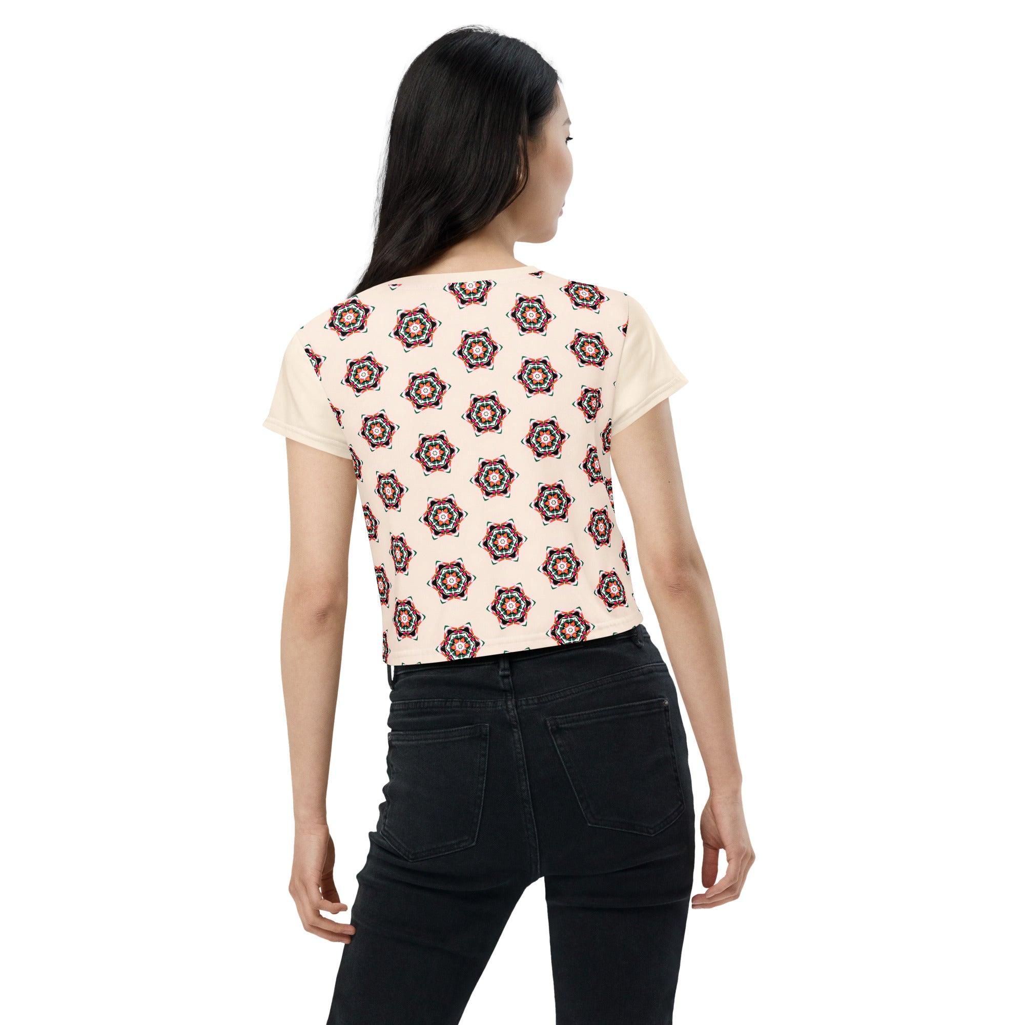 Fashionable Fusion Fiesta All-Over Print Crop T-Shirt - Beyond T-shirts