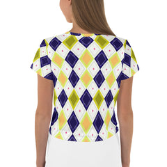 Chic Diamond Delight All-Over Print Crop T-Shirt