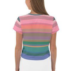 Rainbow Cascade Colorful Stripe All-Over Print Crop T-Shirt