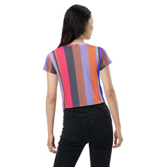 Electric Sunrise Colorful Stripe All-Over Print Crop T-Shirt