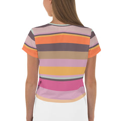 Tropical Bliss Colorful Stripe All-Over Print Crop T-Shirt