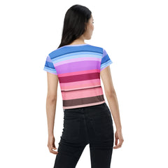 Vibrant Watercolor Strokes Colorful Stripe All-Over Print Crop T-Shirt