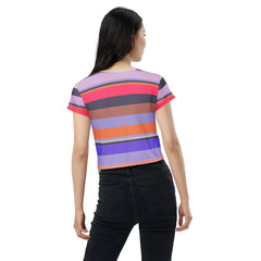 Retro Rainbow Blast Colorful Stripe All-Over Print Crop T-Shirt