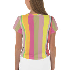 Fiesta Flamenco Colorful Stripe All-Over Print Crop T-Shirt