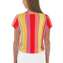 Paradise Palette Colorful Stripe All-Over Print Crop T-Shirt