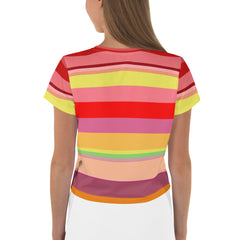 Carnival Confetti Colorful Stripe All-Over Print Crop T-Shirt