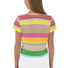 Luminous Galaxy Colorful Stripe All-Over Print Crop T-Shirt