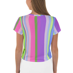 Close-up of the Pastel Dream Stripe Crop T-Shirt's fabric and colors.