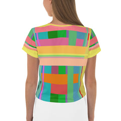 Turn heads with this colorful Prism Fusion Crop Tee, featuring a unique all-over print for maximum impact.