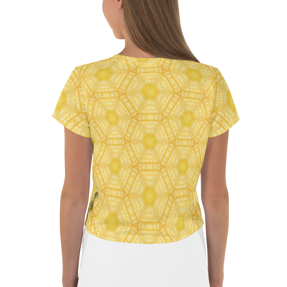 Close-up of the Graceful Giraffe Women's Crop Tee fabric and print detail.