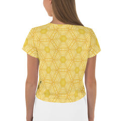 Close-up of the Graceful Giraffe Women's Crop Tee fabric and print detail.