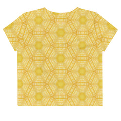 Back view of the Graceful Giraffe crop tee, highlighting the unique print placement.